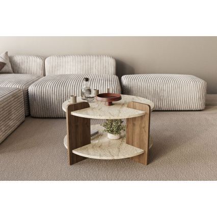 Konferenční stolek PURO pr. 70 cm béžová/ořech
