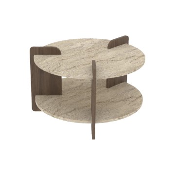 Konferenční stolek PURO pr. 70 cm travertin/ořech