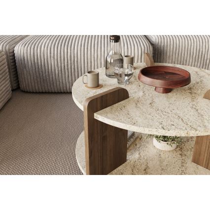 Konferenční stolek PURO pr. 70 cm travertin/ořech