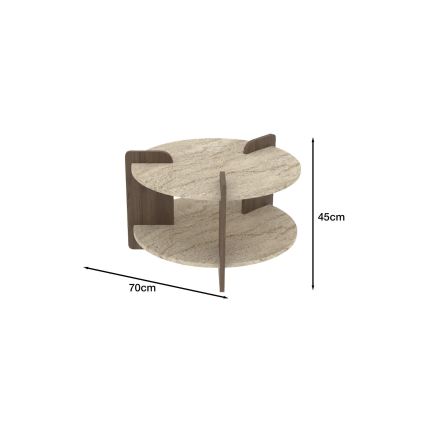 Konferenční stolek PURO pr. 70 cm travertin/ořech