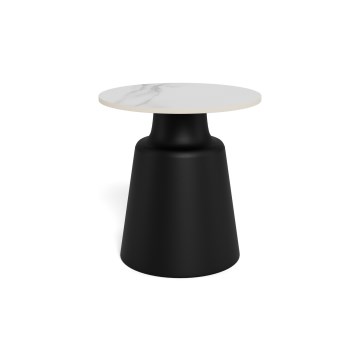 Konferenční stolek SANTORINI pr. 45 cm travertin/černá/keramika