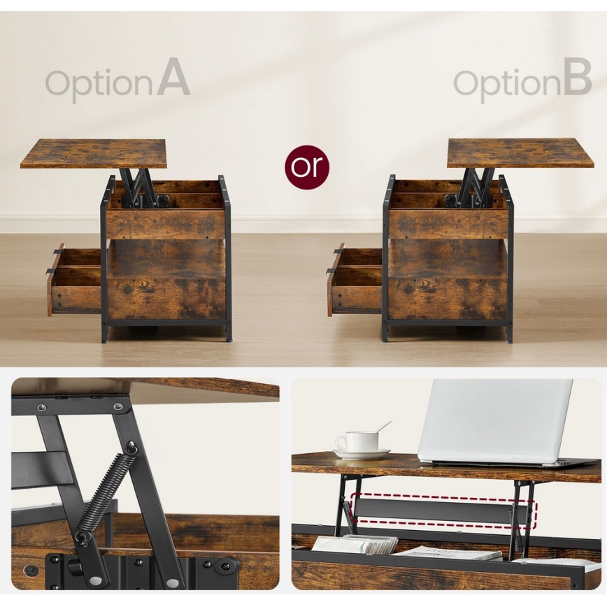 Konferenční stolek se zvedací deskou NYRO 100x50 cm hnědá/černá