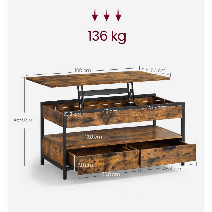 Konferenční stolek se zvedací deskou NYRO 100x50 cm hnědá/černá