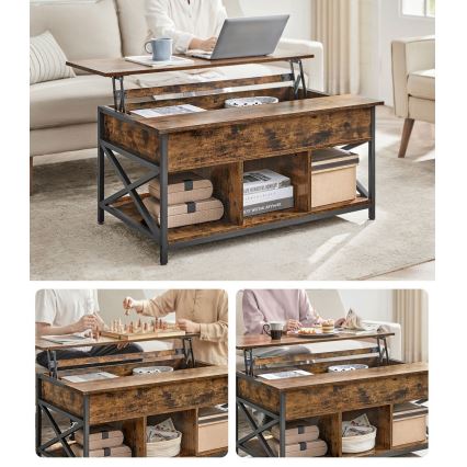 Konferenční stolek se zvedací deskou NYRO 100x60 cm hnědá/černá