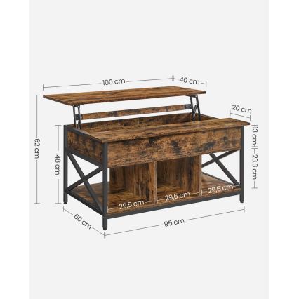 Konferenční stolek se zvedací deskou NYRO hnědá/černá