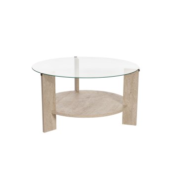 Konferenční stolek SFERA pr. 75 cm travertin/čirá