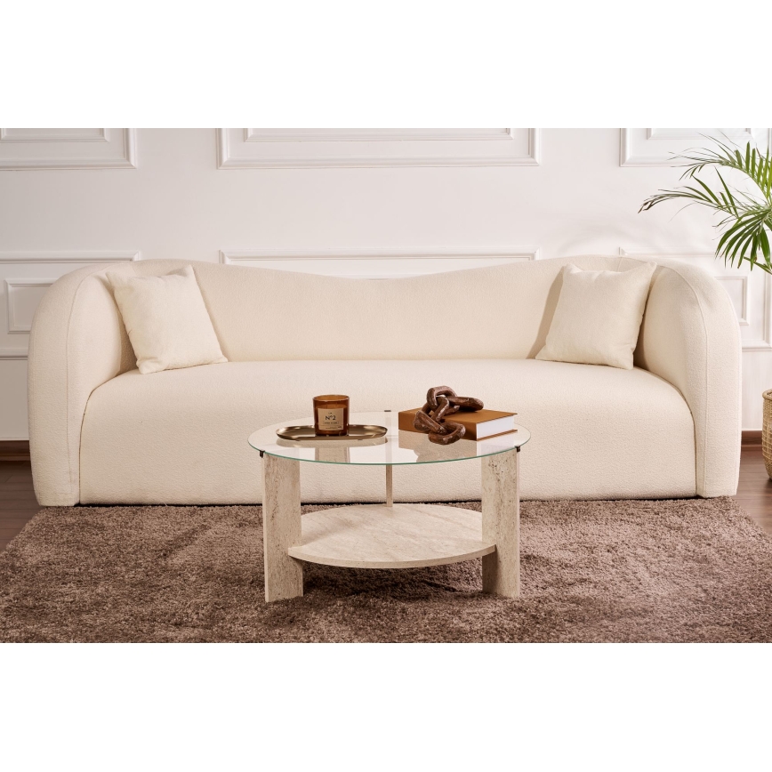 Konferenční stolek SFERA pr. 75 cm travertin/čirá