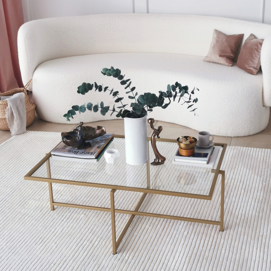 Konferenční stolek SUN 94x64 cm zlatá/čirá