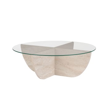 Konferenční stolek VERE pr. 90 cm travertin/čirá
