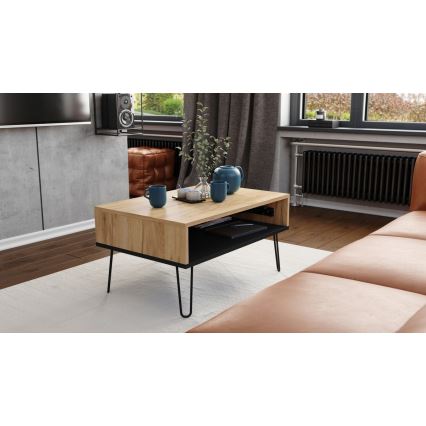 Konferenční stůl se zvedací deskou a policí HALIJA 90x60 cm dub craft/černá