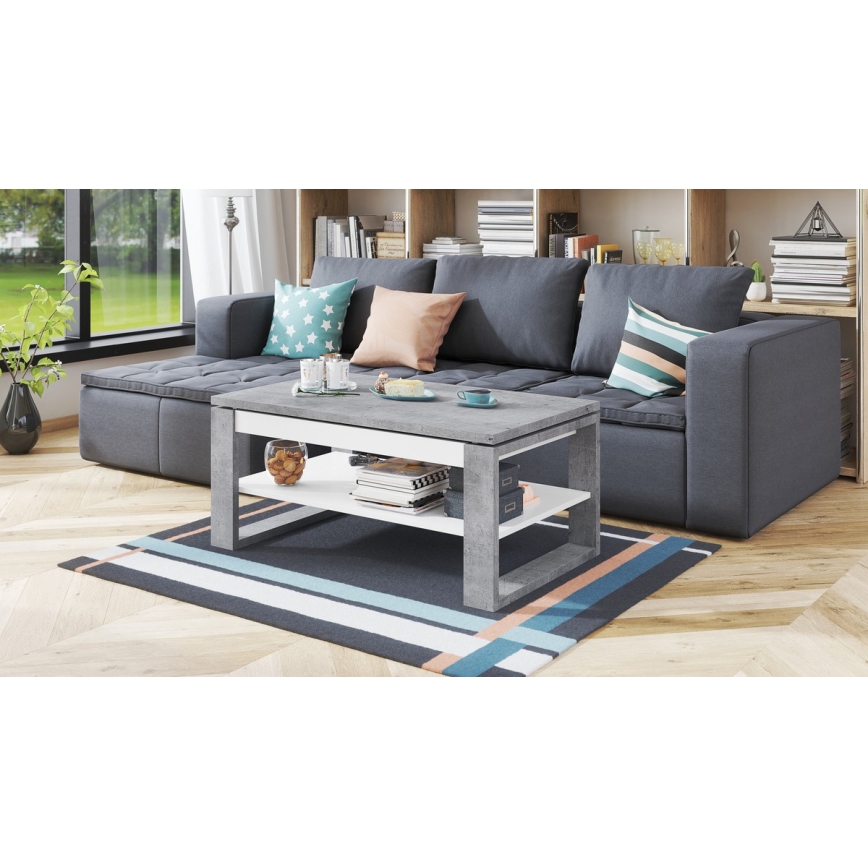 Konferenční stůl se zvedací deskou a policí NEA 110x65 cm beton/bílá