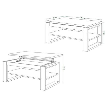 Konferenční stůl se zvedací deskou a policí NEA 110x65 cm beton/bílá