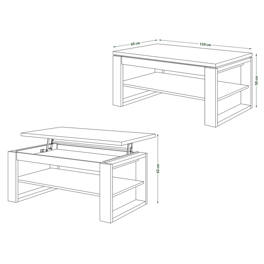 Konferenční stůl se zvedací deskou a policí NEA 110x65 cm beton/bílá