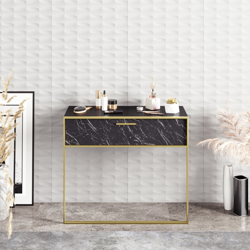 Konzolový nástěnný stolek POLKA 76,8x90 cm zlatá/černá