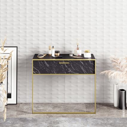 Konzolový nástěnný stolek POLKA 90x39 cm zlatá/černá