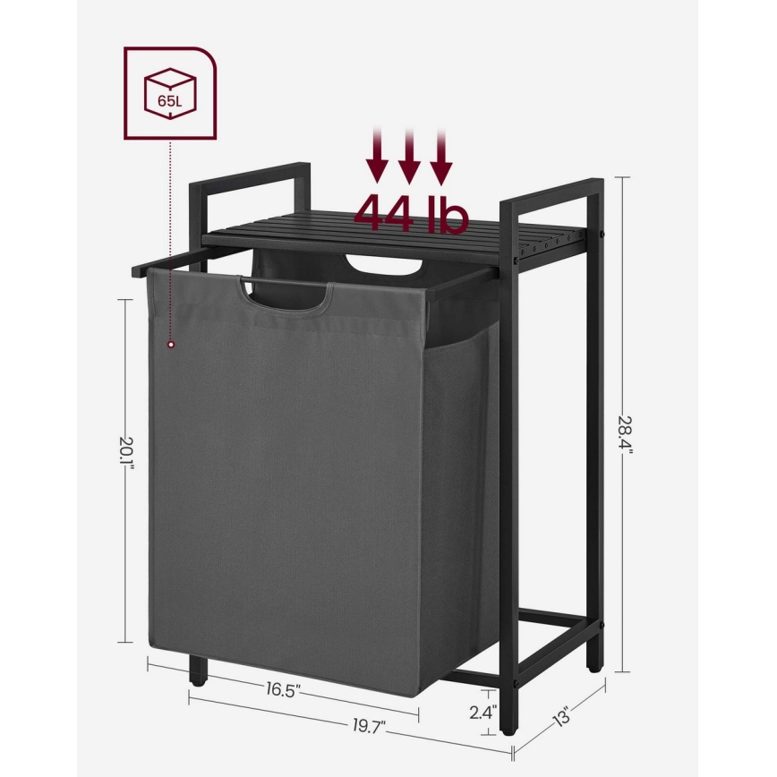 Koš na prádlo REX 50x72x33 cm černá/šedá