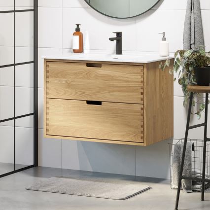 Koupelnová skříňka s umyvadlem GRIBSKOV 80 cm béžová/dub/bílá