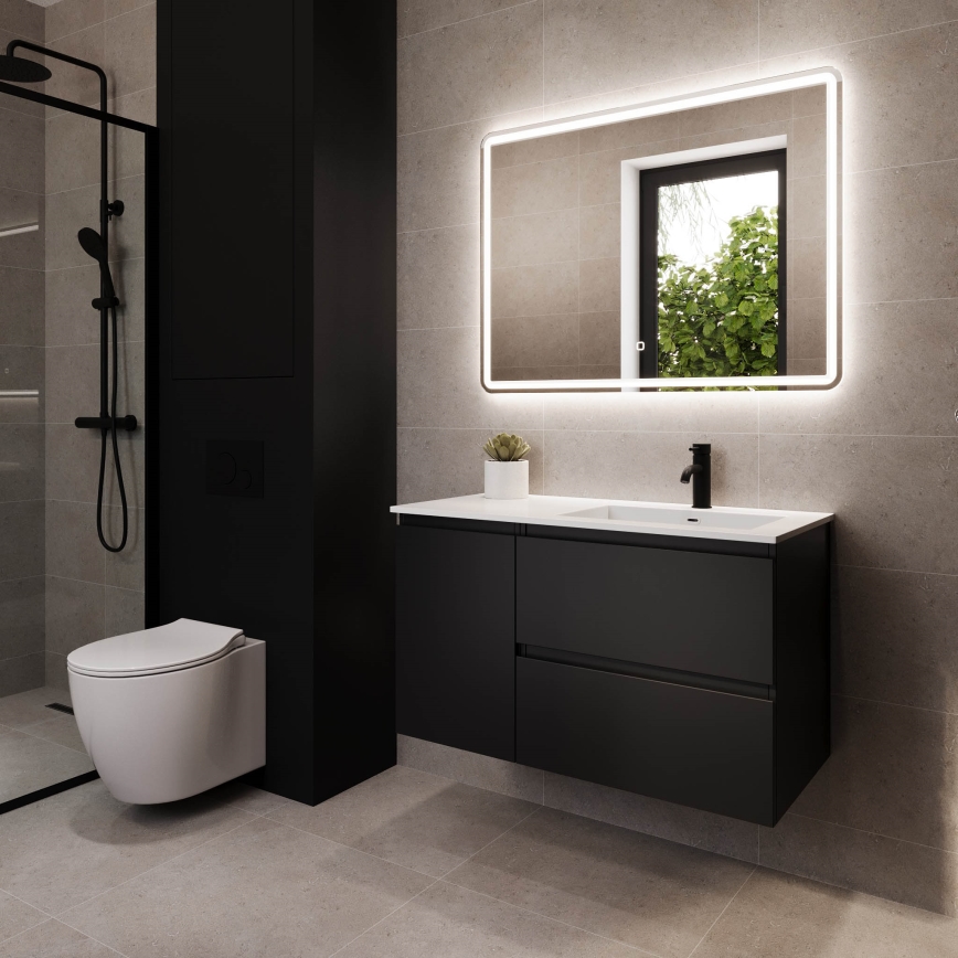 Koupelnová skříňka s umyvadlem HELSINKI 95 cm pravá/černá