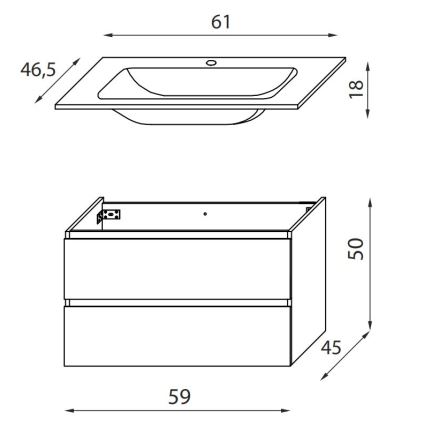 Koupelnová skříňka s umyvadlem KENWOOD 61 cm ořech/černá