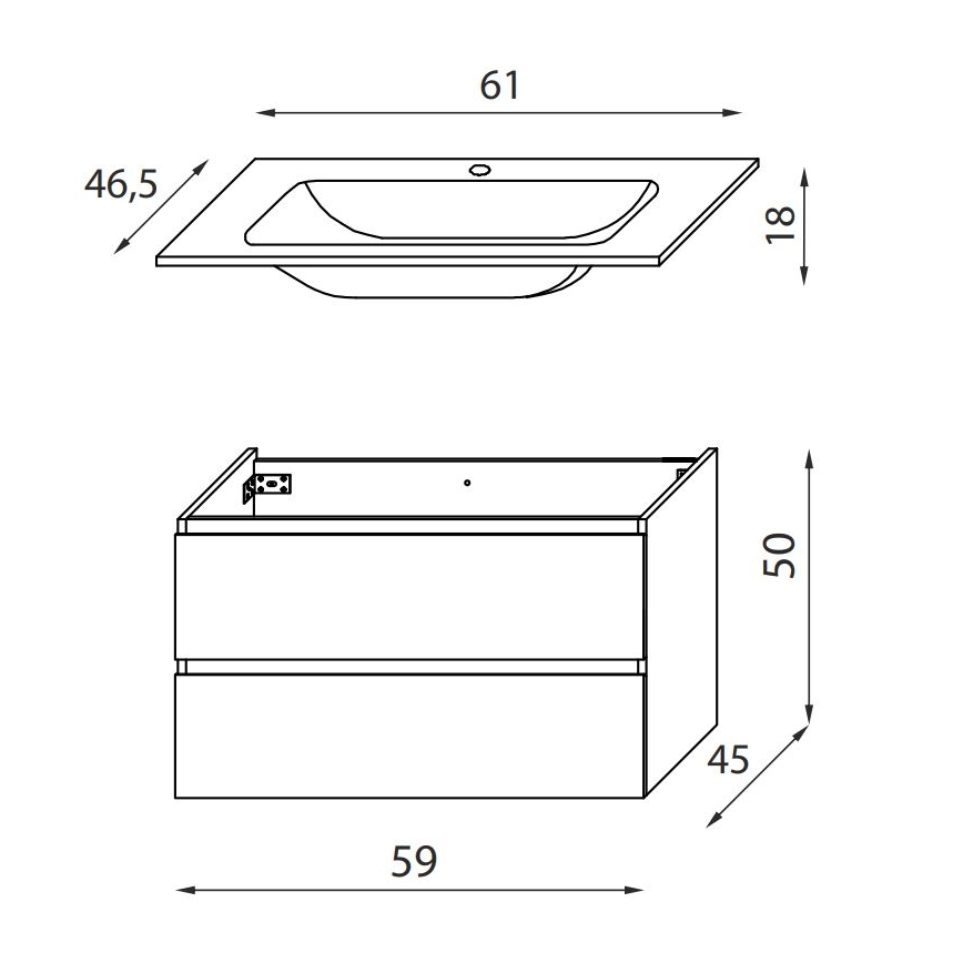 Koupelnová skříňka s umyvadlem KENWOOD 61 cm ořech/černá
