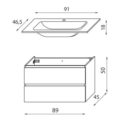 Koupelnová skříňka s umyvadlem KENWOOD 91 cm černá