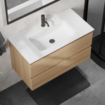 Koupelnová skříňka s umyvadlem KENWOOD 91 cm dub/bílá