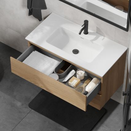 Koupelnová skříňka s umyvadlem KENWOOD 91 cm dub/bílá