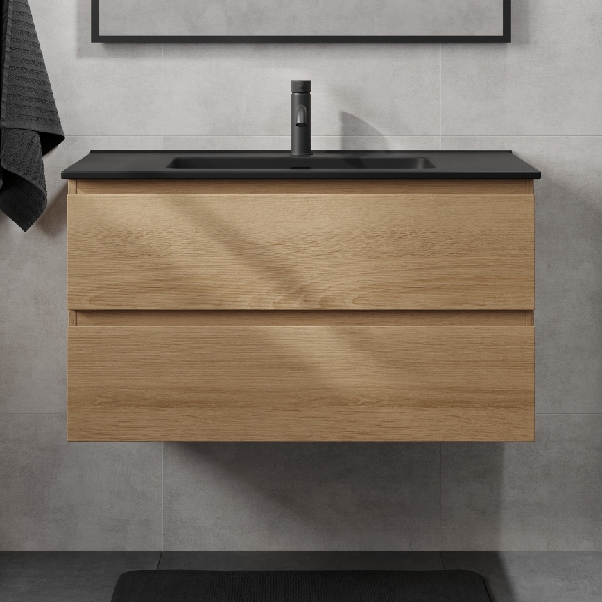 Koupelnová skříňka s umyvadlem KENWOOD 91 cm dub/černá