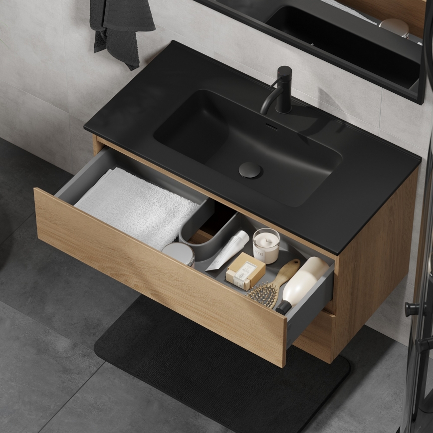 Koupelnová skříňka s umyvadlem KENWOOD 91 cm dub/černá