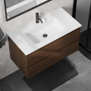 Koupelnová skříňka s umyvadlem KENWOOD 91 cm ořech/bílá