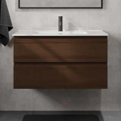 Koupelnová skříňka s umyvadlem KENWOOD 91 cm ořech/bílá