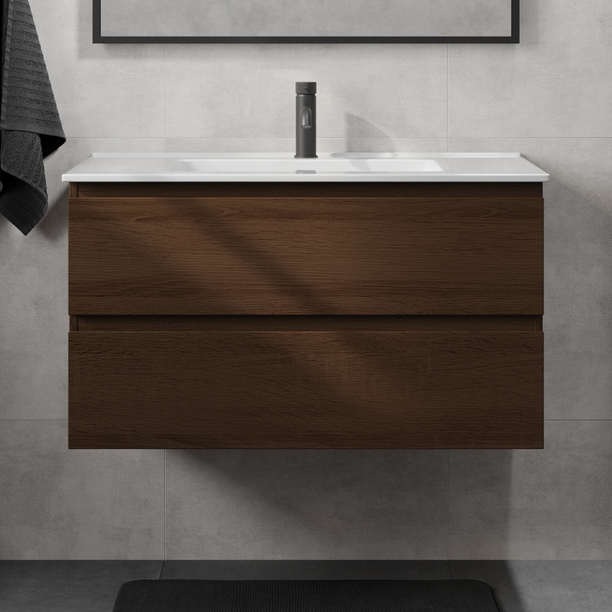 Koupelnová skříňka s umyvadlem KENWOOD 91 cm ořech/bílá