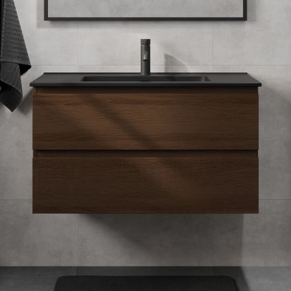 Koupelnová skříňka s umyvadlem KENWOOD 91 cm ořech/černá