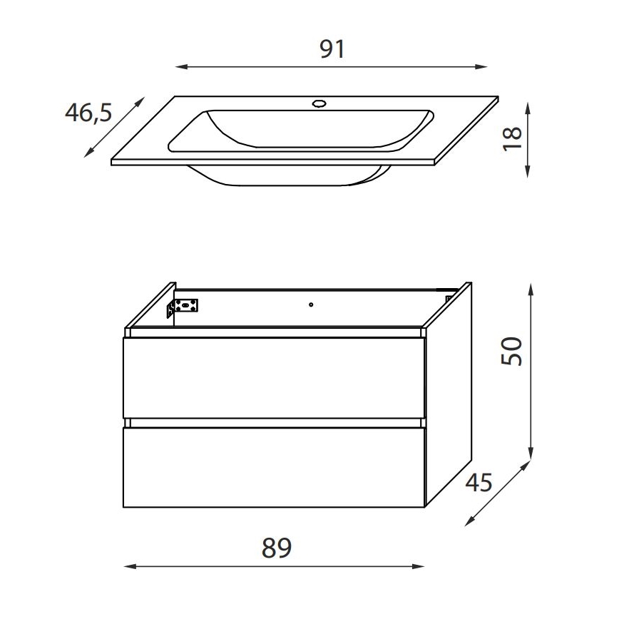 Koupelnová skříňka s umyvadlem KENWOOD 91 cm ořech
