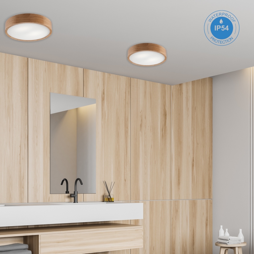 Koupelnové stropní svítidlo OAK 3xE27/15W/230V dub ø 37 cm IP54