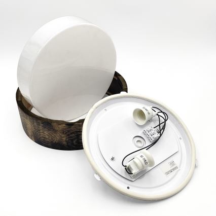 Koupelnové stropní svítidlo OAK SMOKY 2xE27/15W/230V IP54 ø 27,5 cm dub/hnědá