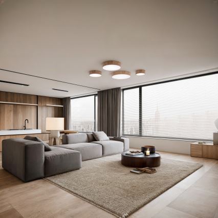 Koupelnové stropní svítidlo se senzorem CLEO 2xE27/24W/230V pr. 27,5 cm IP54 dub