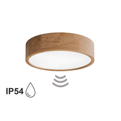 Koupelnové stropní svítidlo se senzorem CLEO 3xE27/24W/230V pr. 37,5 cm IP54 dub