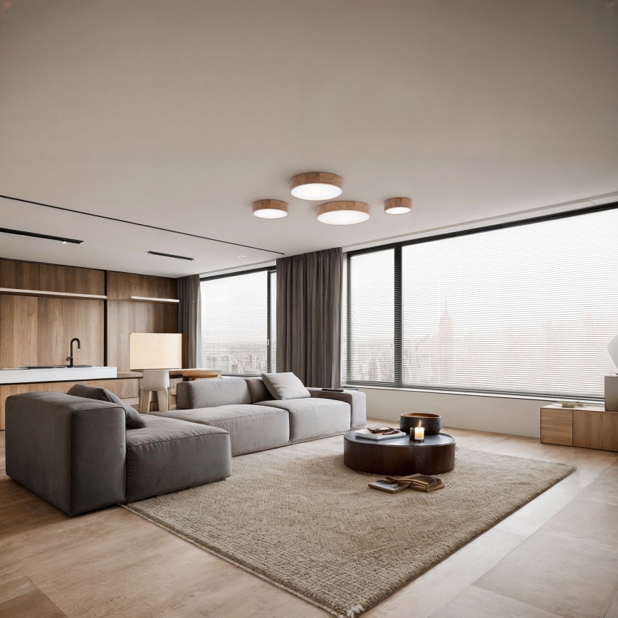 Koupelnové stropní svítidlo se senzorem CLEO 4xE27/24W/230V pr. 47,5 cm IP54 dub