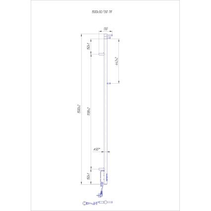 Koupelnový radiátor RAY 35W/230V 150x30 cm IP44 nerez/černá
