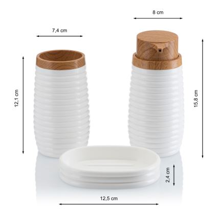 Koupelnový set CAROL 5 ks bílá/hnědá