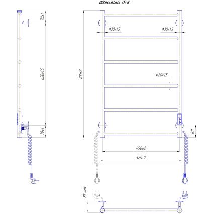 Koupelnový žebříkový radiátor CLASSIC 110W/230V 81x52 cm nerez/lesklý chrom pravá