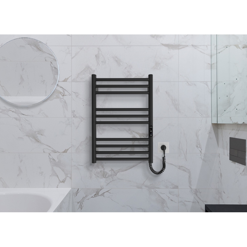 Koupelnový žebříkový radiátor HF GREENWICH 100W/230V 57x43 cm černá pravá kulatý