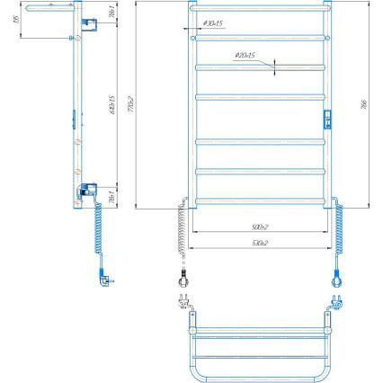 Koupelnový žebříkový radiátor HOME 95W/230V 77x53 cm nerez/chrom pravá