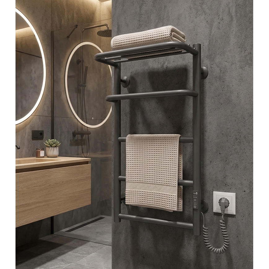 Koupelnový žebříkový radiátor HOTEL 75W/230V 66x42 cm nerez/antracit pravá