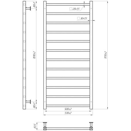 Koupelnový žebříkový radiátor INOX TOKIO 233W/230V 117x53 cm nerez/černá
