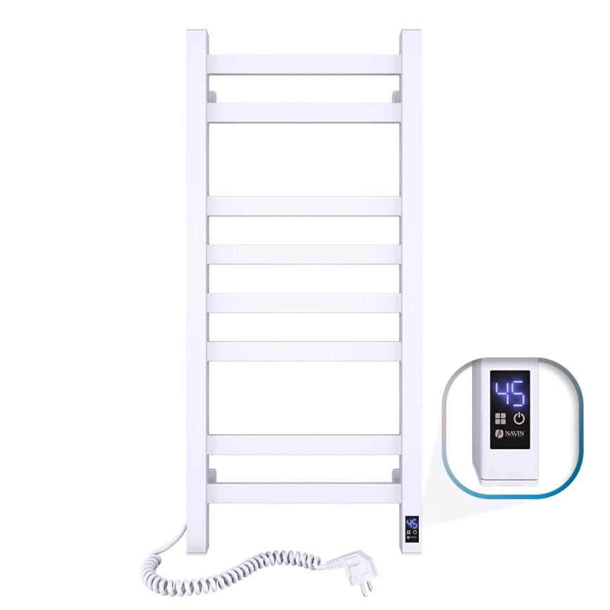 Koupelnový žebříkový radiátor s termostatem AVANGARD 251W/230V 80,6 cm IP44 bílá levá hranatý