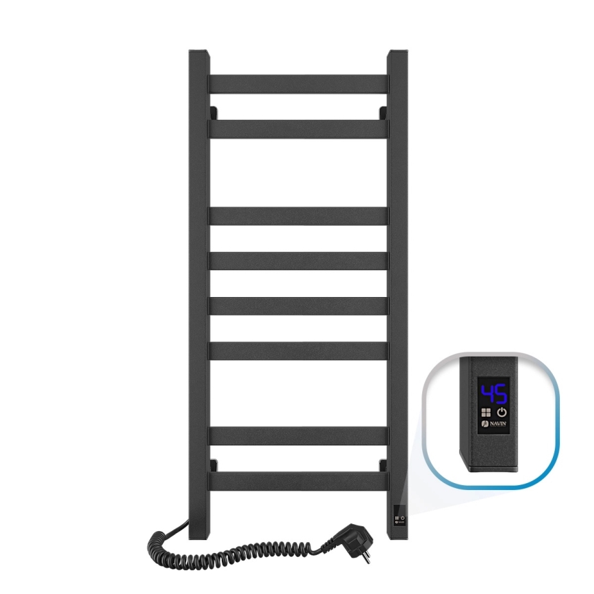 Koupelnový žebříkový radiátor s termostatem AVANGARD 251W/230V 80,6 cm IP44 černá levá hranatý