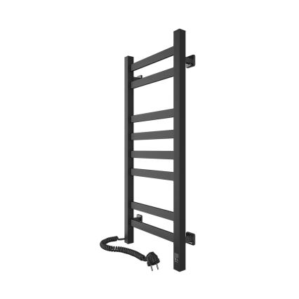 Koupelnový žebříkový radiátor s termostatem AVANGARD 251W/230V 80,6 cm IP44 černá levá hranatý