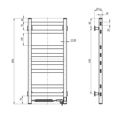 Koupelnový žebříkový radiátor s termostatem AVANGARD 251W/230V 80,6 cm IP44 černá levá hranatý
